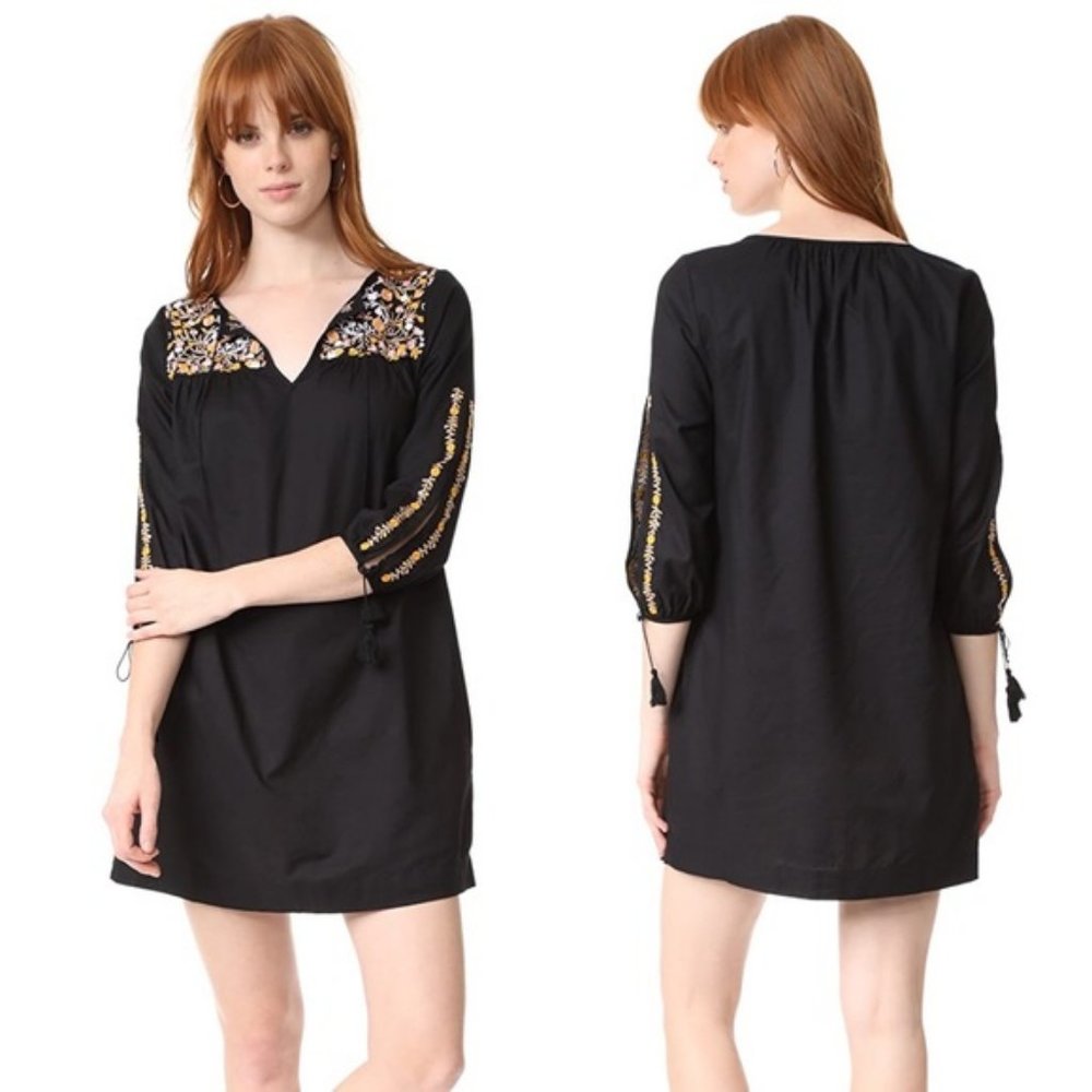 madewell | embroidered tassel slit-sleeve dress black m
